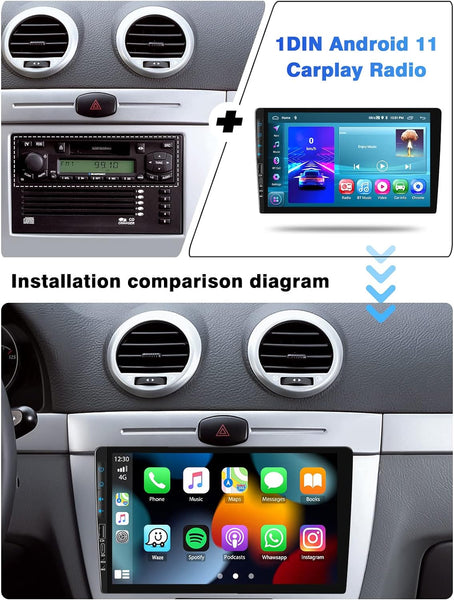 2GB+32GB Android Car Stereo Single DIN Wireless Apple Carplay Android Auto Mirror Link, 9 Inch Touch Screen Car Radio with Sat Nav WiFi Type-C USB Port Bluetooth Reverse Camera Stereo Head unit Radio GPS WiFi MP5
