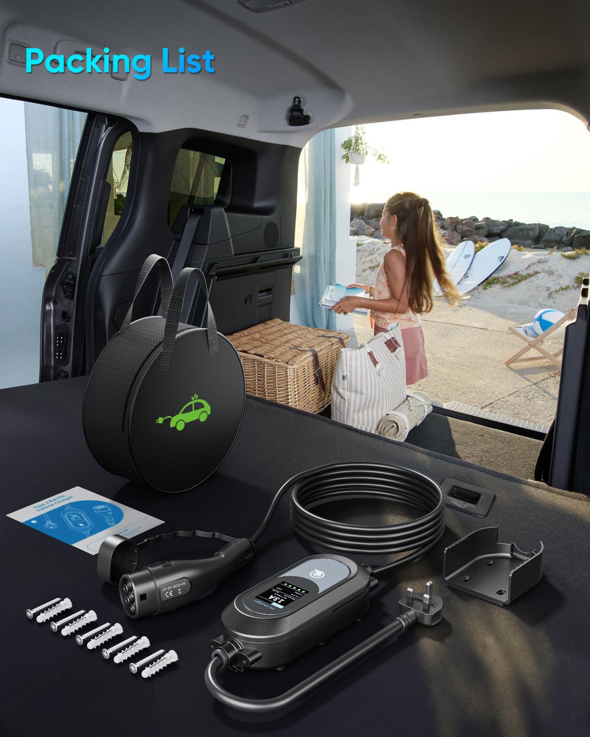 EV Charger Cable Type 2 to 3 Pin Plug 8M/26.25Ft, Max 3.1kW [6-13A] Electric Car Charger, Portable Car Type 2 Charging Cable 3 Pin with 2.4″ LED Screen, 12H Timing Delay, IP67/IP65 for EVs & PHEVs