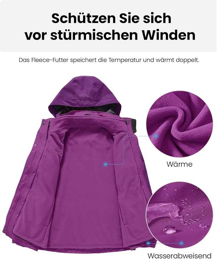 Women's Winter Ski Coat Jacket 3-in-1  Waterproof, Windproof, Warm, Purple Size S