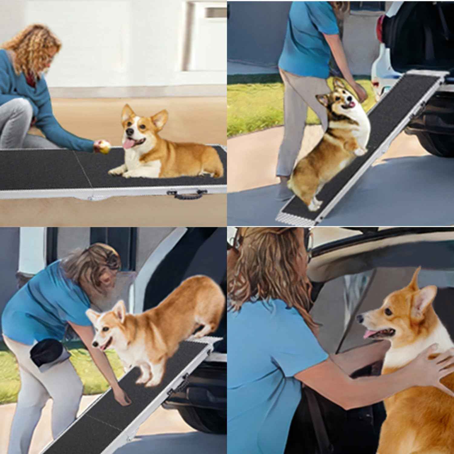 Aluminum Dog Car Ramp 183x38cm Anti Slip 180kg Capacity Cars SUVs Gardhom