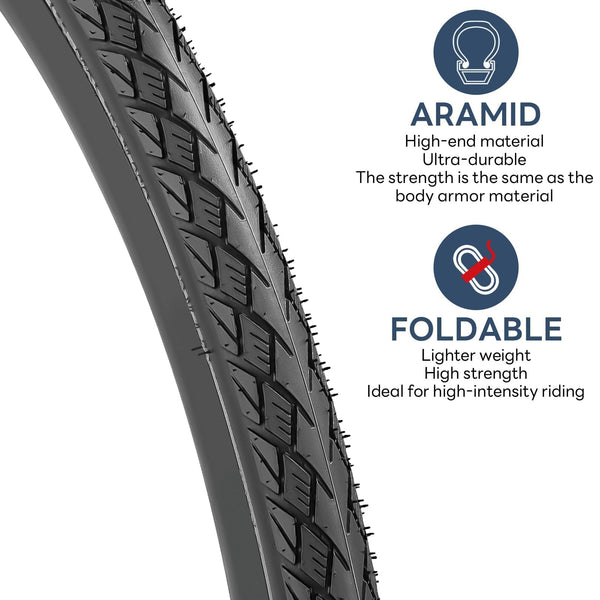 YunSCM 2 Pcs 60TPI 26'' Bike Tyres 26x1.50 ETRTO 40-559 Nylon Anti-puncture and 26'' Bike Tubes AV32mm Schrader Valve 2 Rim Strips, Compatible with