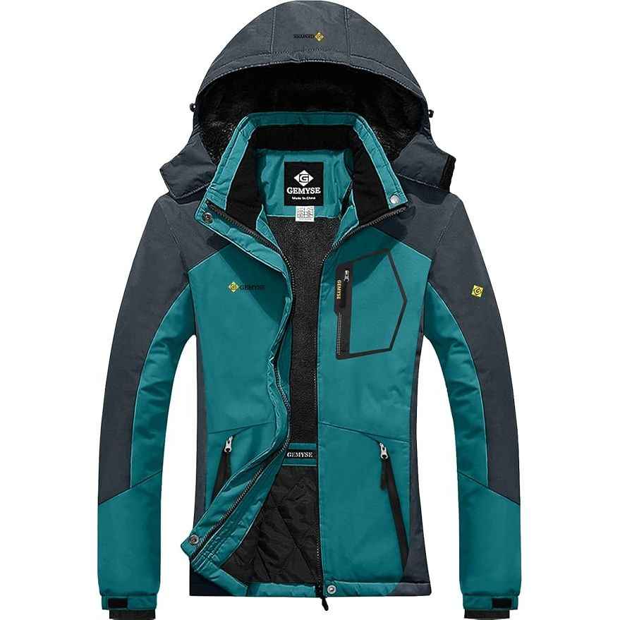Women's Waterproof Ski Jacket Fleece Coat with Hood, Size XL GEMYSE