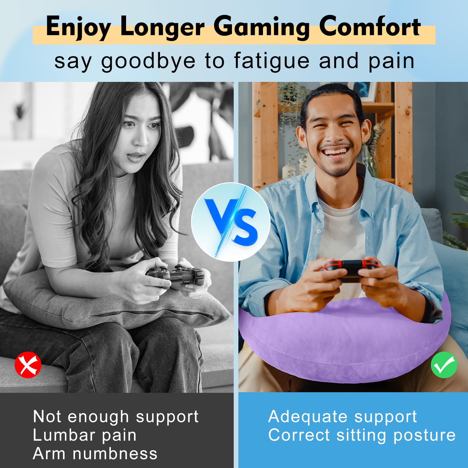 Reading Gaming Pillow for Bed Adult Kids: Lap Desk Pillow for Sitting in Bed/Sofa/Floor - Compact Arm Support Pillow for