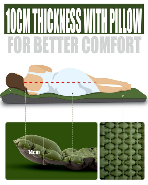 AKSOUL Self Inflating Sleeping Mat for Camping: 8-12CM Thickness Single Camp Mattress, Double Joinable Camping Inflatable Mat