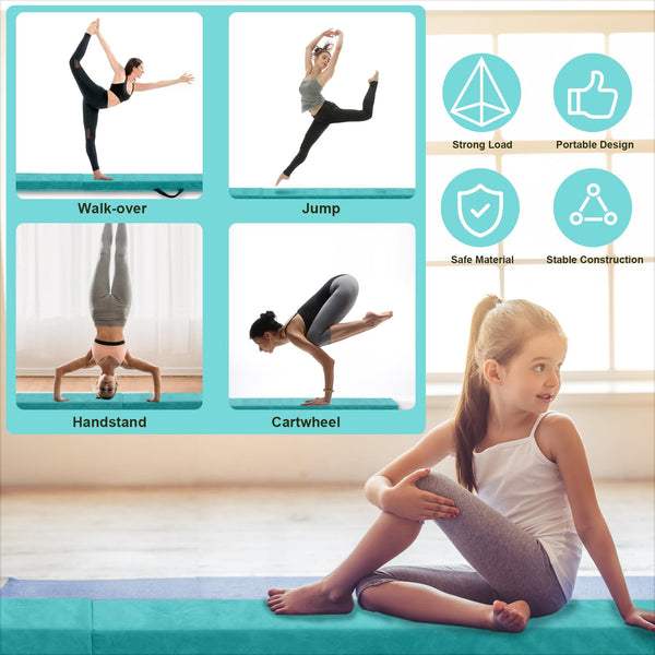 FBSPORT 300 CM Balance Beam, Gymnastics Balance Beam for Kids, Floor Balance Beam, Folding Gymnastics Beam for Training, Green