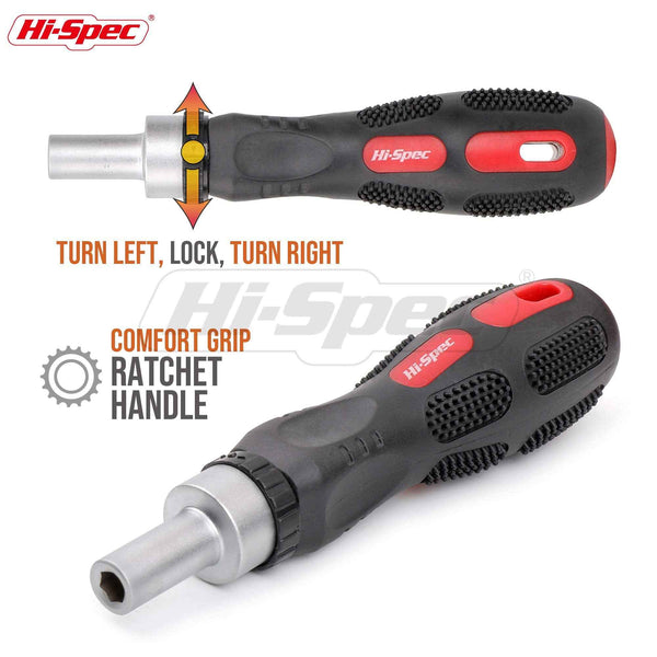 Hi-Spec 61pc 1/4” Hex Driver Bits & Socket Set with Right Angle Ratchet Handle. Easy Repairs with Torx & Small Precision Multi Bits. Screwdriver Bit Set in a Storage Case