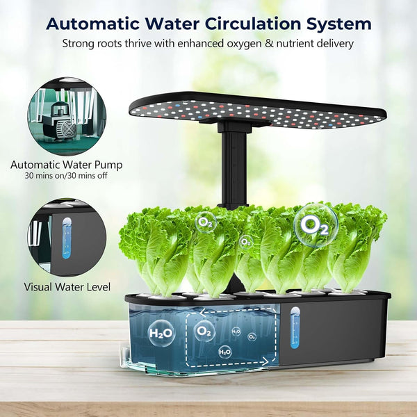Yoocaa 12-Pod Hydroponics Growing System with LED Grow Light & Automatic Timer, Adjustable Indoor Herb Garden Kit for Home Kitchen (19.4'' Max Height), IGS-61