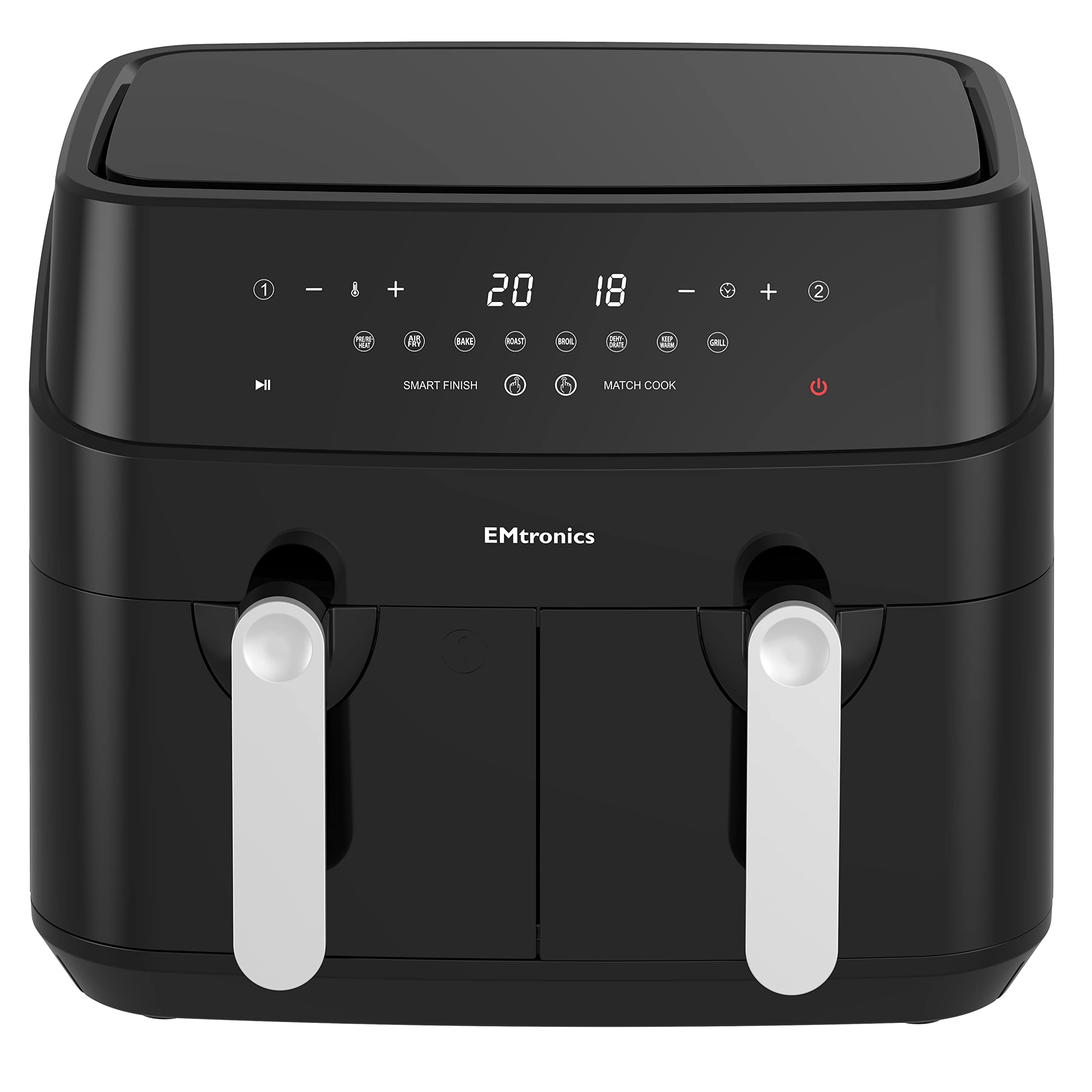 EMtronics EMAFDD9L Dual Air Fryer Extra Large Family Size Double XL 9 Litre with 8 Adjustable Pre-Set Menus for Oil Free & Low Fat Healthy Cooking,