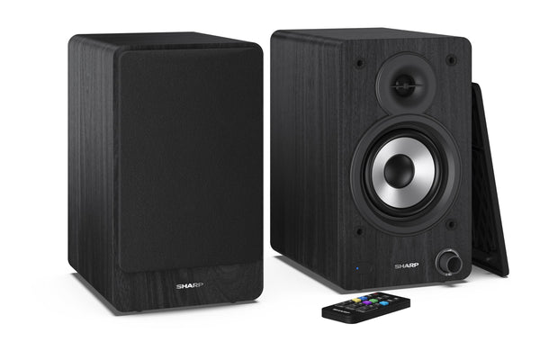 Sharp CP-SS30(BR) 60W RMS (2x 30W) 2-way Active Bookshelf Speakers - Wireless Studio Monitors with Bluetooth v5.0 Audio Streaming, USB Playback, Optical, AUX & RCA input - Brown