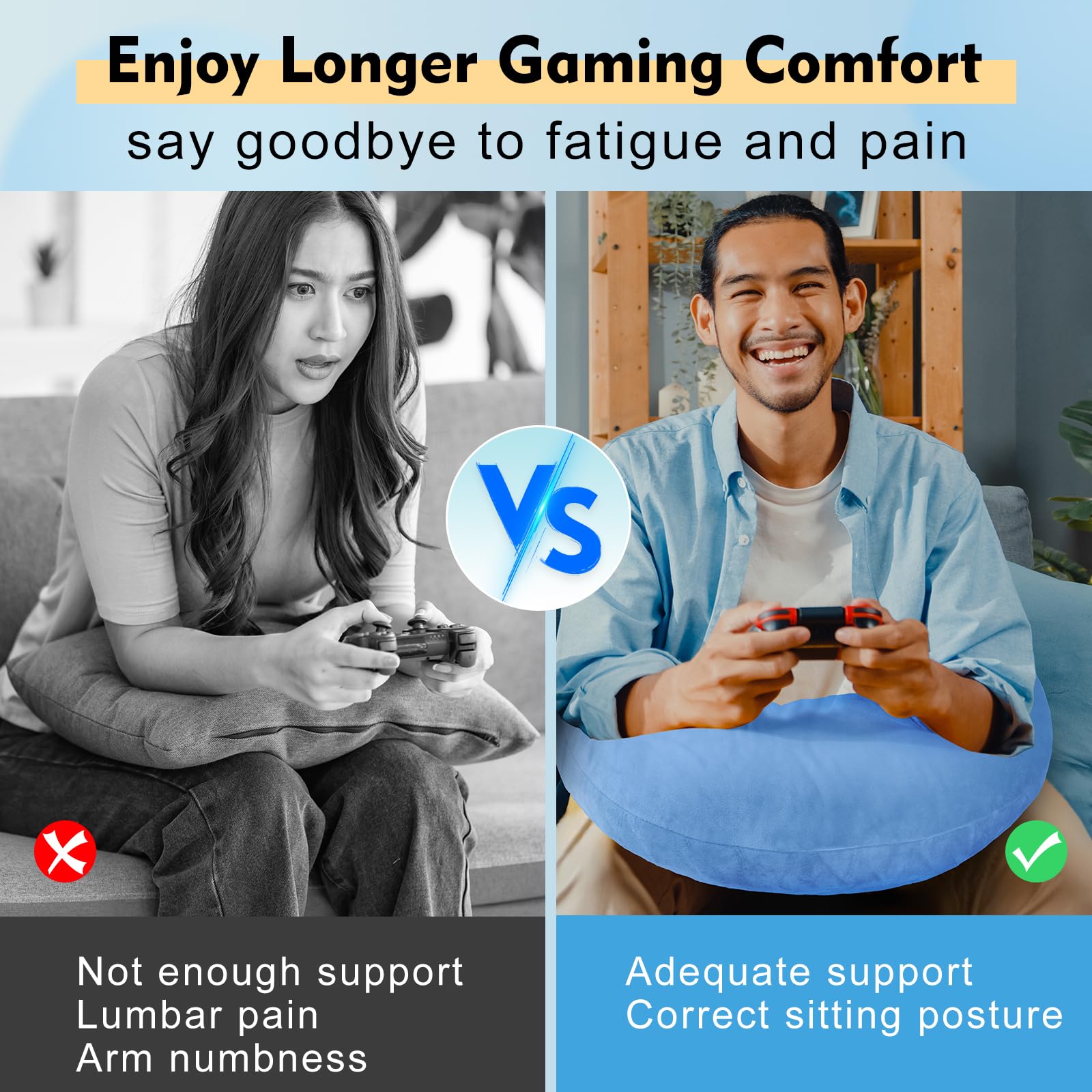Reading Gaming Pillow for Bed Adult Kids: Lap Desk Pillow for Sitting in Bed/Sofa/Floor - Compact Arm Support Pillow for