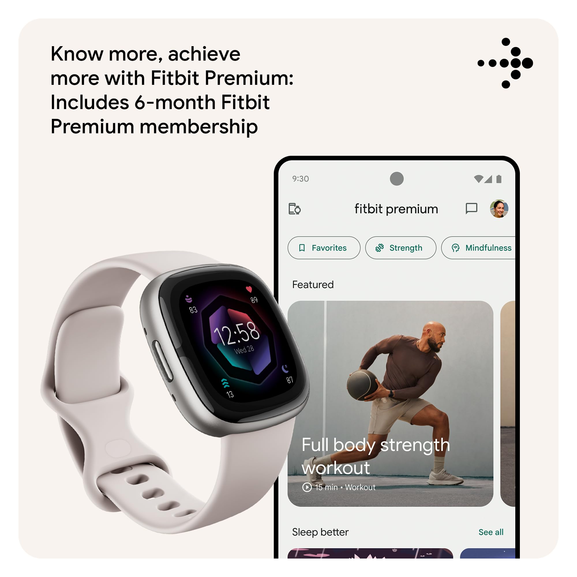 Google Fitbit Sense 2 Health and Fitness Smartwatch with built-in GPS, advanced health features, up to 6 days battery life - Compatible with iOS 15 or higher & Android OS 9.0 or higher
