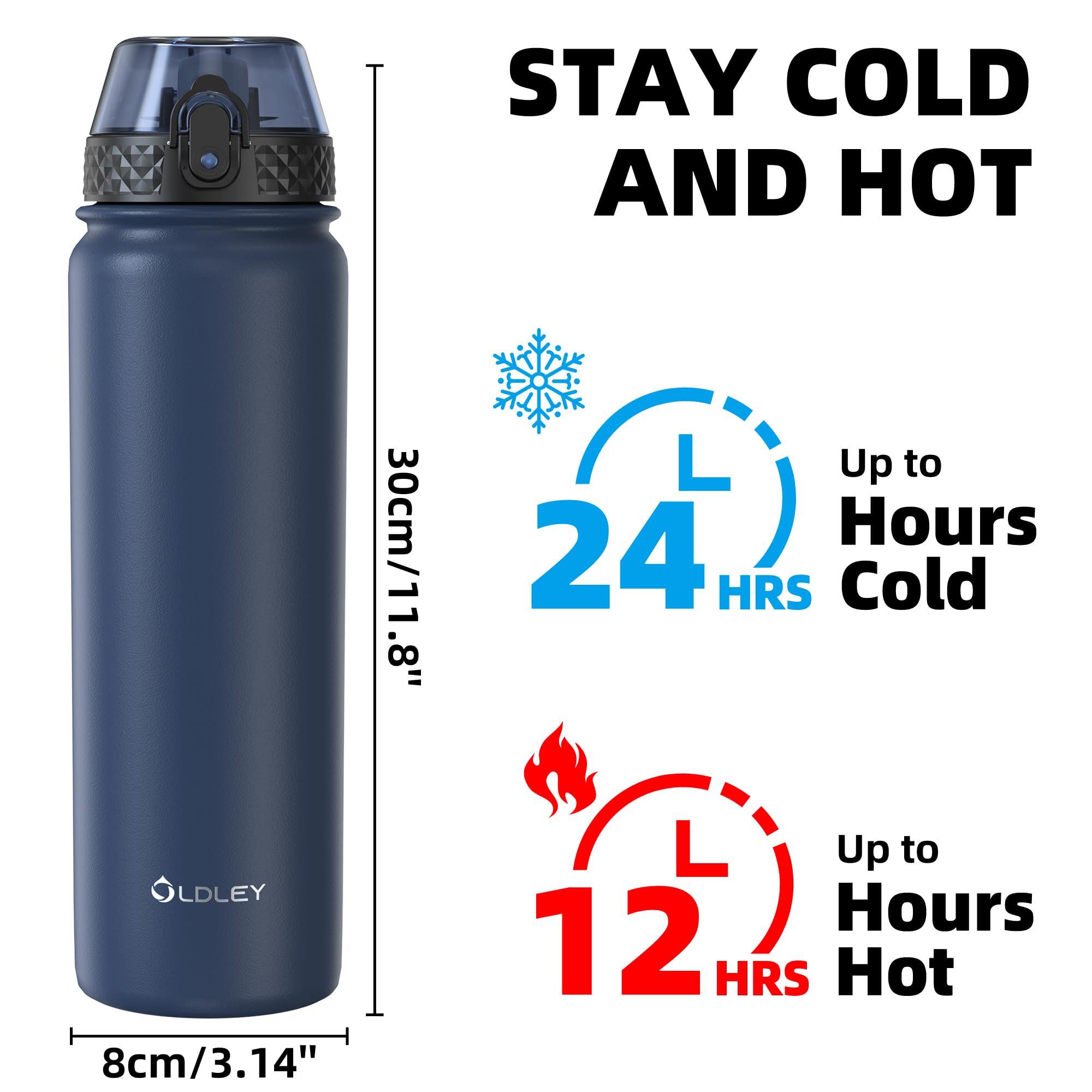 OLDLEY Stainless Steel Water Bottle with Straw 1L Vaccum Insulated Large Drink Flask Metal Water Bottles 1 Litre Leakproof Keep Drinks Hot Cold for Sports Gym with Different Lids(Purple Green, 3 Lids)