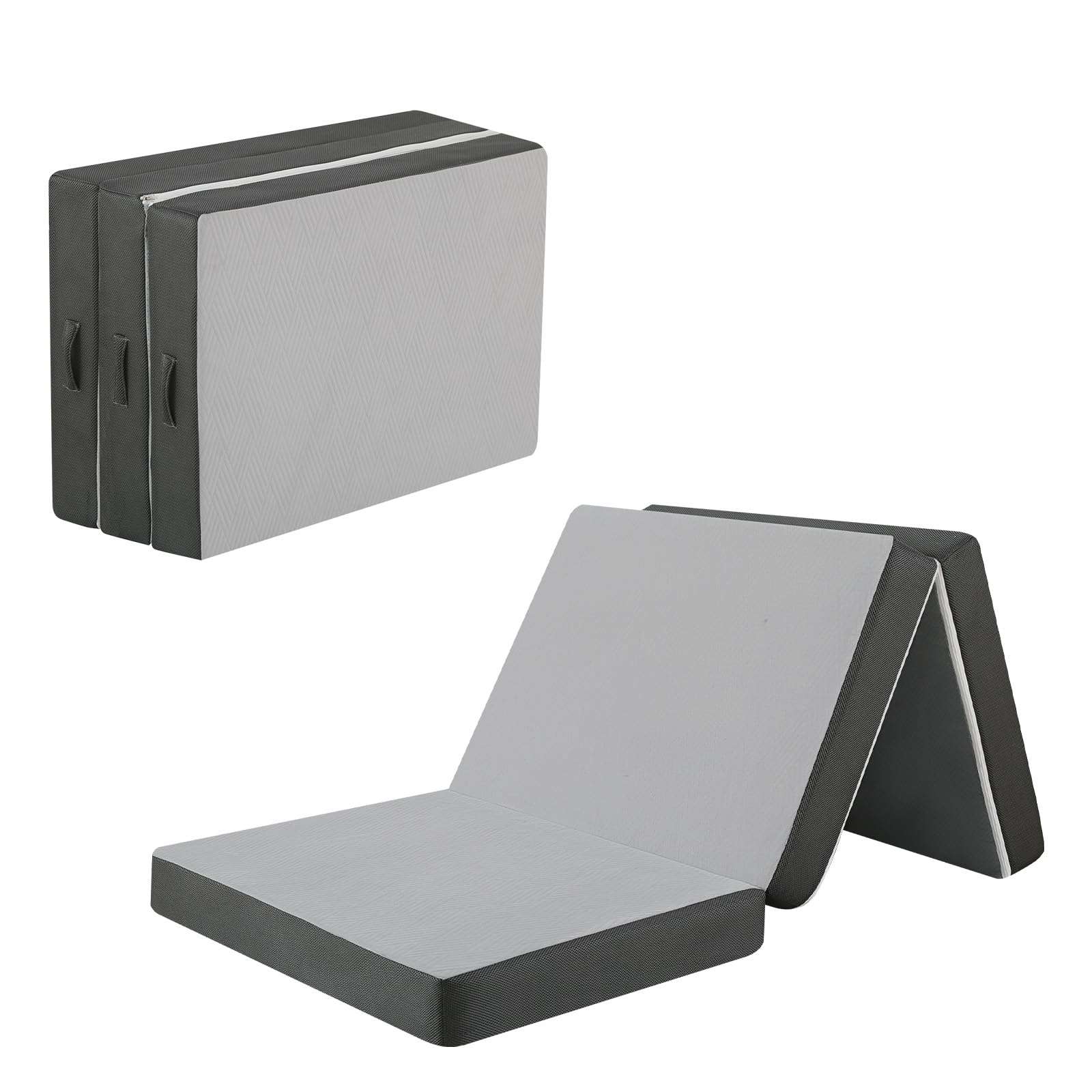 MeMoreCool Tri Fold Mattress 190x90cm, Single, 10cm Thick Foam Foldable Futon Mattress with Washable Cover, Portable Floor Guest Sleeping Mat for