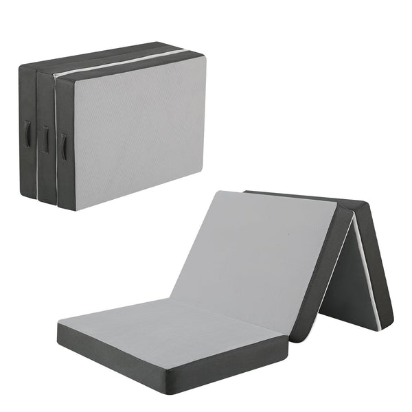 MeMoreCool Tri Fold Mattress 190x90cm, Single, 10cm Thick Foam Foldable Futon Mattress with Washable Cover, Portable Floor Guest Sleeping Mat for