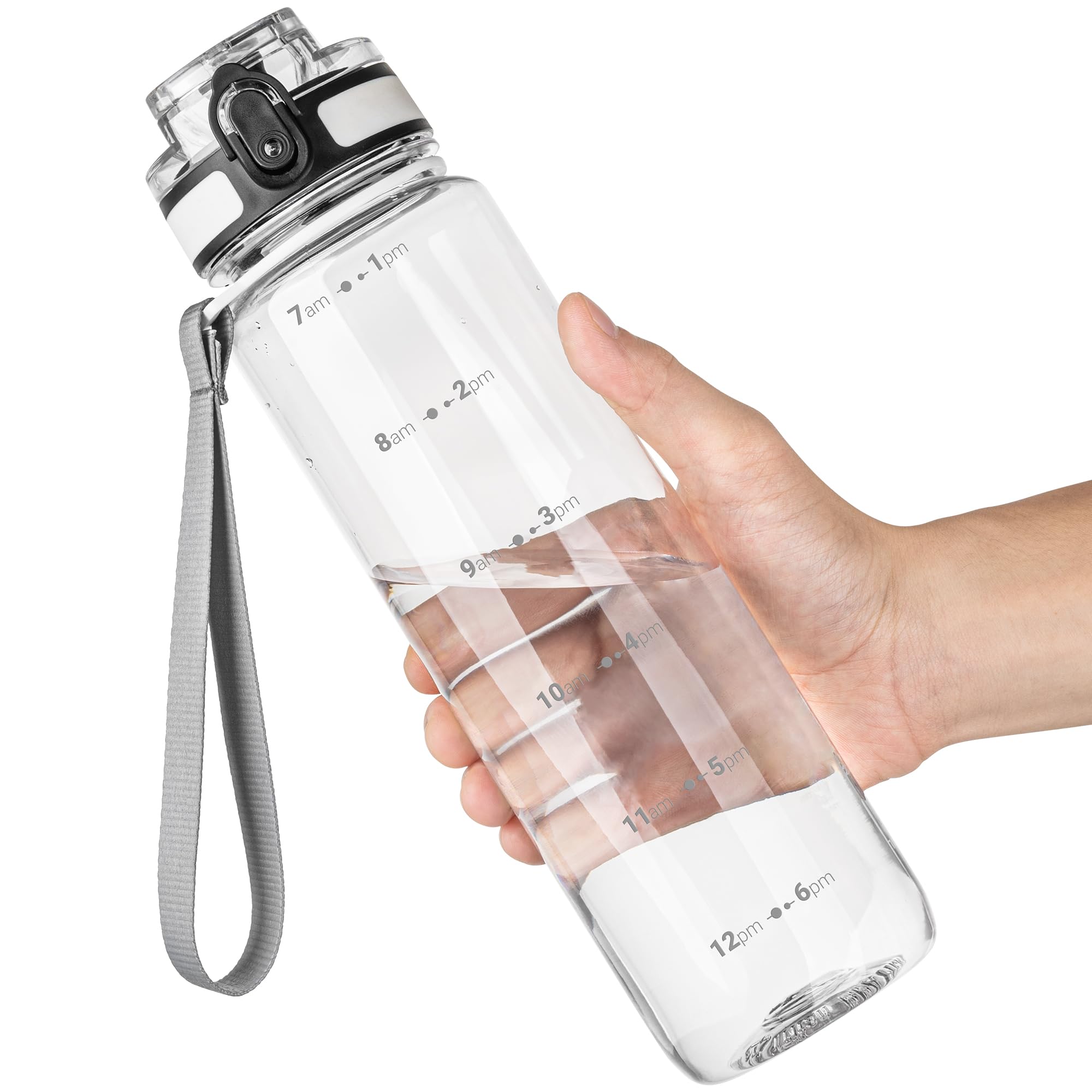 OLDLEY 1L/32oz Sports Water Bottle, 1000ml Motivational Drinks Bottle with Time Markings Leak Proof Drink & Lock Cover & No Straw, BPA Free for Adults Women Men Gym School Cycling Running Hiking