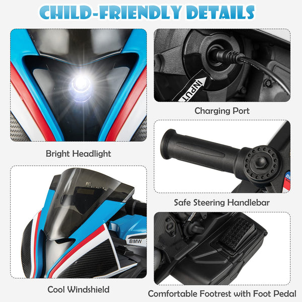 COSTWAY 12V Kids Electric Motorbike, Licensed BMW Ride on Motorcycle with Headlight, Music, Horn, MP3, USB Port, Battery Powered Vehicle Toy for 37-96 Months (Red)