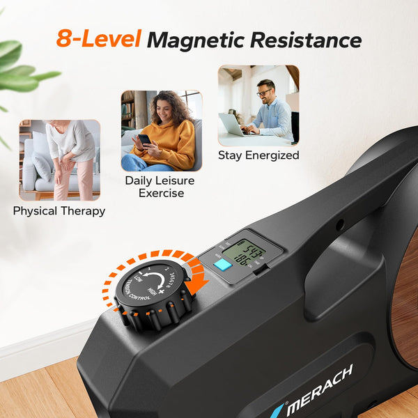 MERACH Under Desk Bike Pedal Exerciser, Mini Exercise Bike with 8-Level Magnetic Resistance, LCD Display & Anti-Slip Base, Eco-Friendly Portable Desk Bike for Office, Home, or Rehab