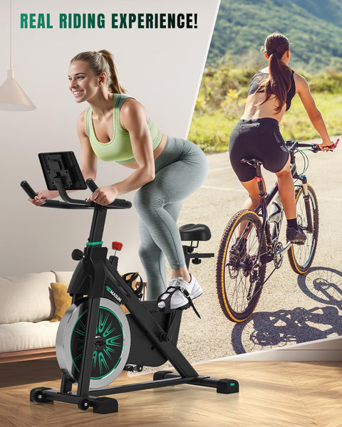 DMASUN Exercise Bike Professional with Large Tablet Holder & Comfortable Seat, Indoor Cycling Bike for Home Cardio, Fitness Stationary Bike with 350LBs Capacity (Additional Soft Seat Cushion Cover)