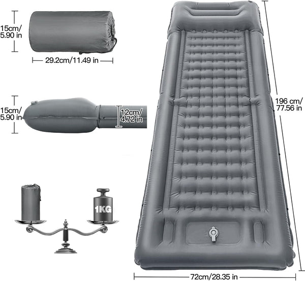 NHOWIN Self Inflating Camping Mat, 12CM Thicken Ultralight Sleeping Mat with Built-in Pump, Portable Camping Mattress Bed with Pillow, Waterproof Folding Sleeping Pad for Hiking, Backpacking