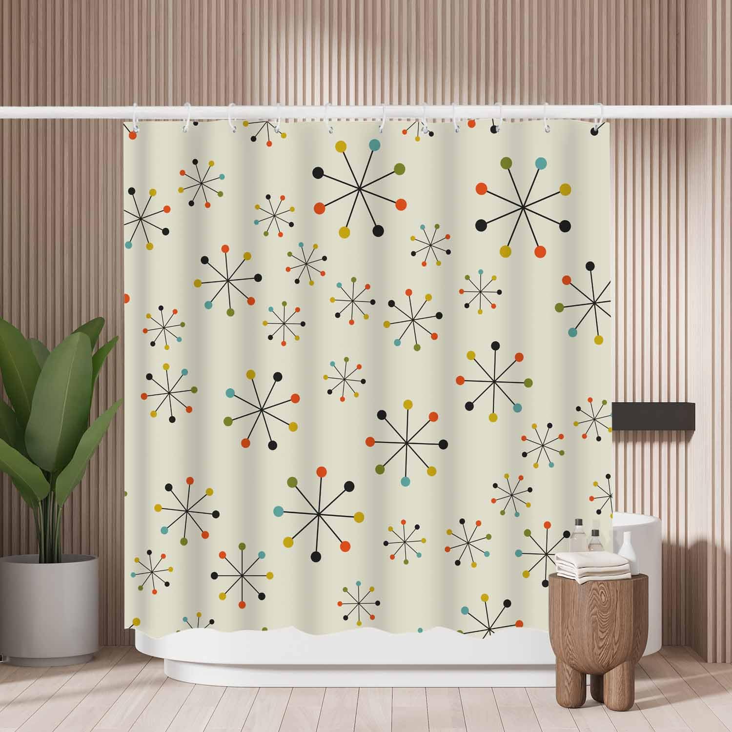 Woutay Shower Curtain Mould Proof Resistant Absctract Geometric Pattern,Water Repellant Fabric,Polyester,with 12 Plastic Hooks