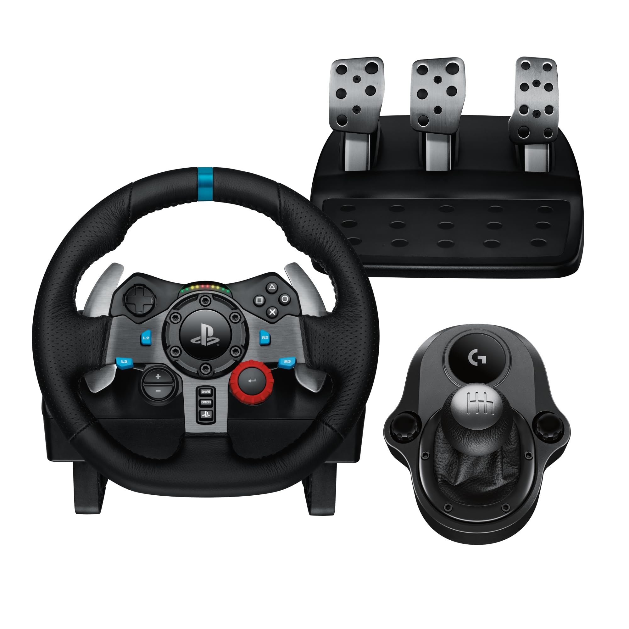 Logitech G29 Driving Force Racing Wheel and Floor Pedals, Real Force Feedback, Stainless Steel Paddle Shifters, Leather Steering Wheel Cover for PS5, PS4, PC, Mac, Black