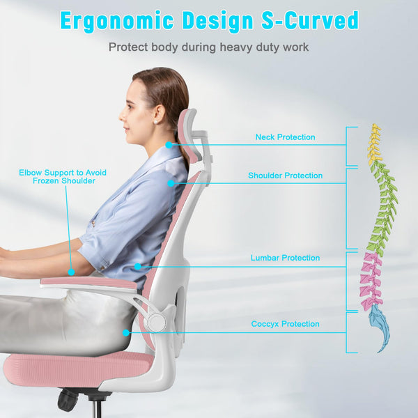 naspaluro Office Chair Ergonomic Desk with 90° Flip-up Armrest Lumbar Support, Height Adjustable Chair, Executive Swivel Computer Padded Seat Cushion for Home/Office