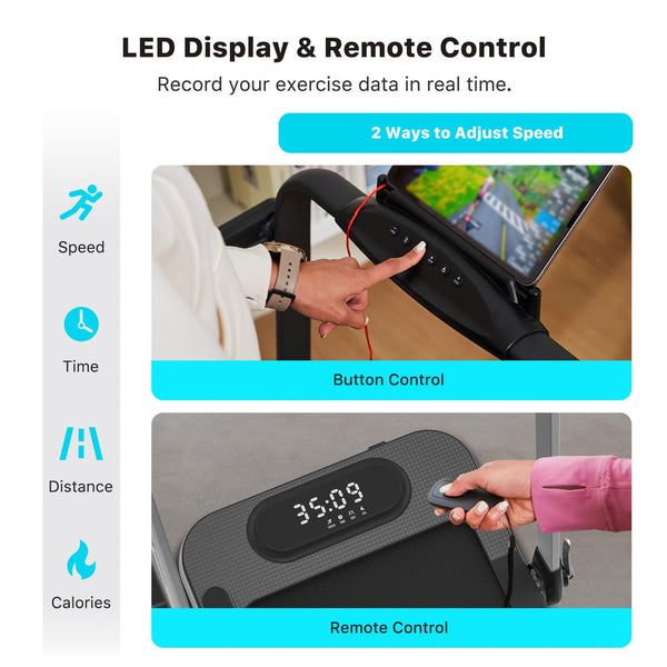 Mobvoi Home Treadmill SE 3 in 1 Foldable Treadmill for Home Walking Pad 2.5 HP Compact Portable folding Under Desk Running Machine with Remote Control LED Display for Home Office 12 km/h