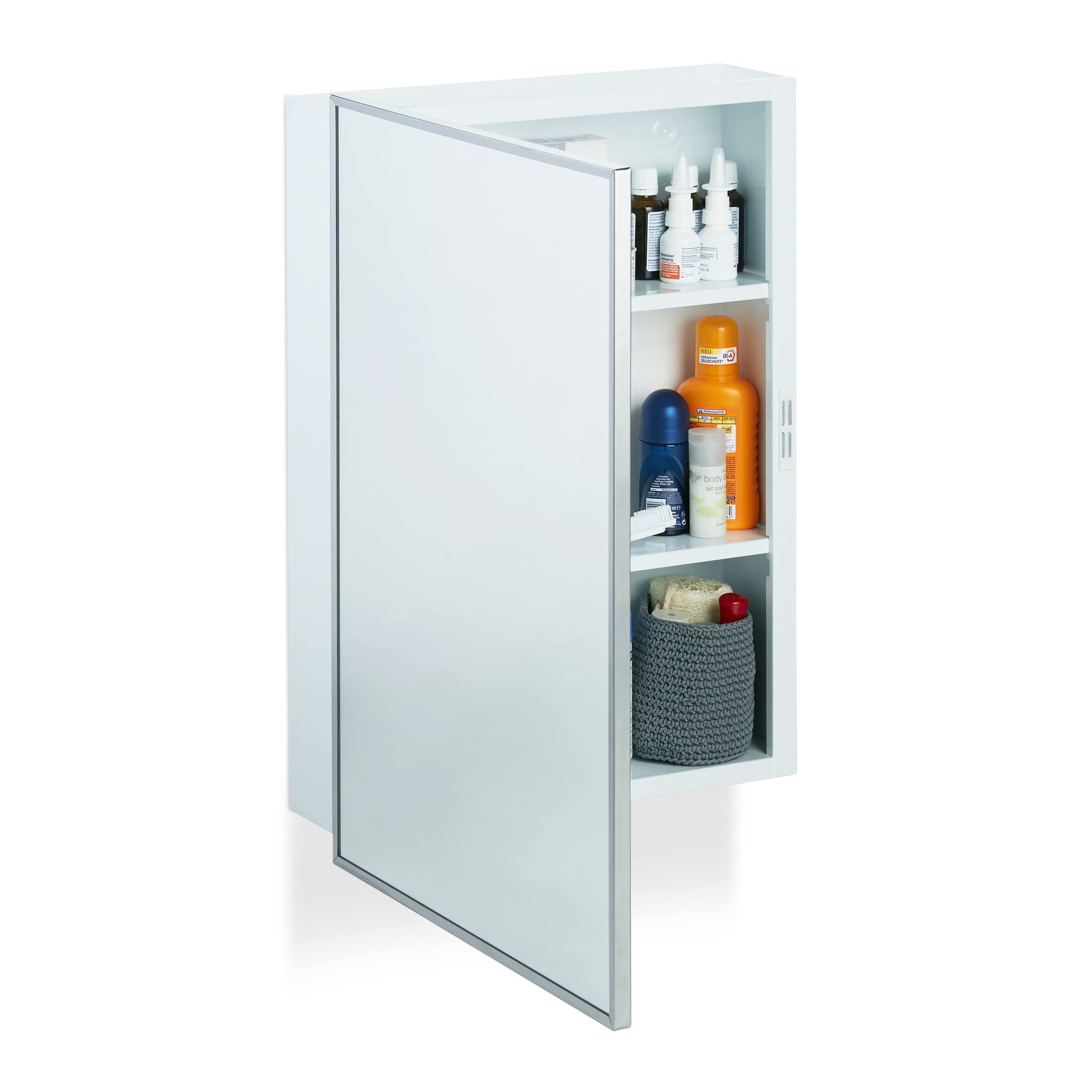 Relaxdays Bathroom Mirror Cabinet, Hanging Home Pharmacy, Steel, Wall-Mount, 3 Tiers, HWD: 56x40.5x12.5 cm, White