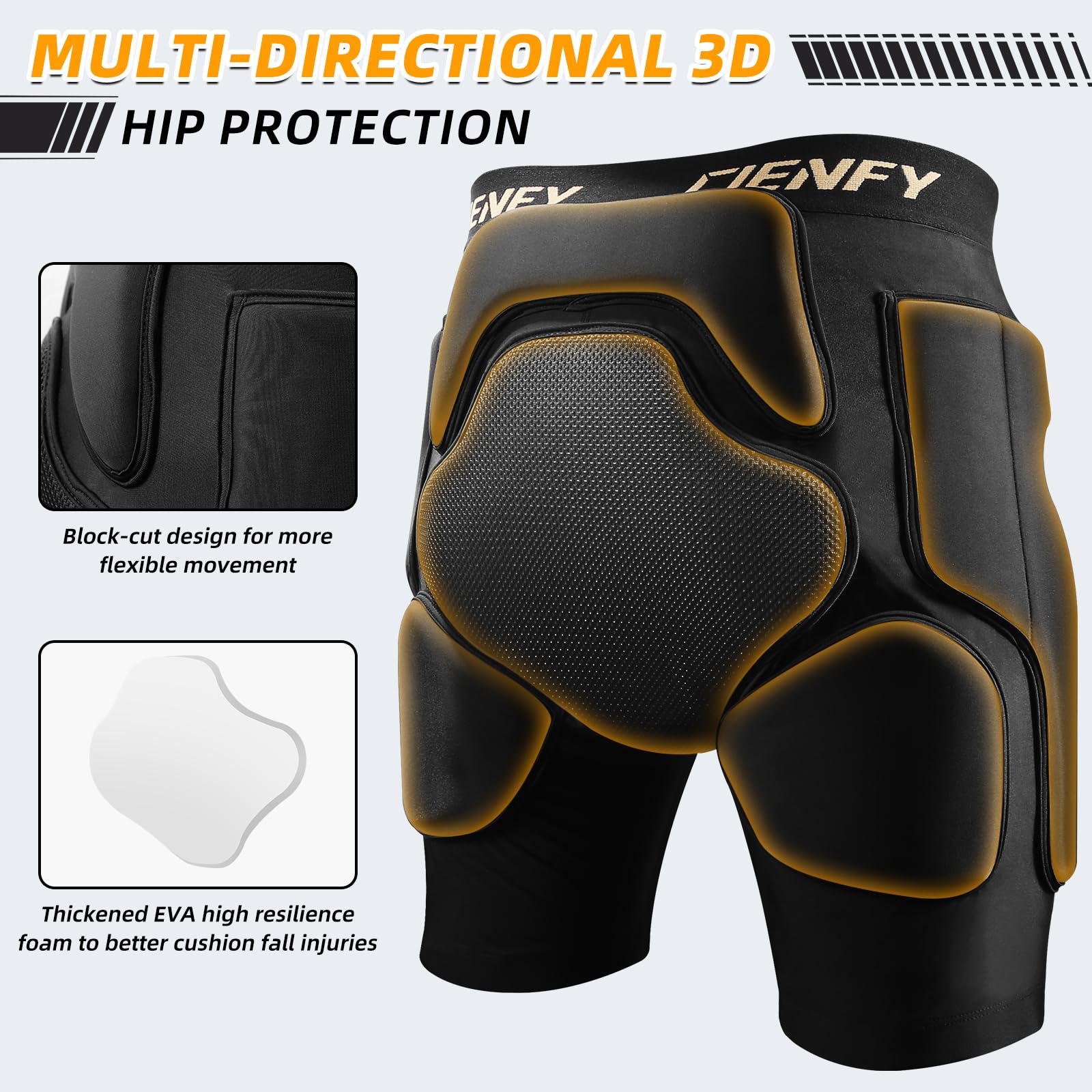 Cienfy 3D Hip Protective Padded Shorts EVA Tailbone Pad Impact Gear for Skiing Skating Snowboarding Skateboarding (Small)