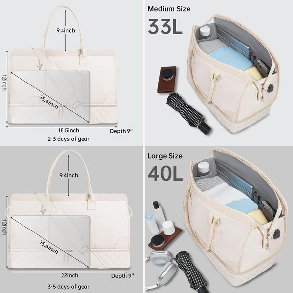 ETRONIK Weekend Overnight Bag for Women, Large Travel Duffle Bag with Shoe Compartment & Wet Pocket, Carry On Tote Bags Gym Duffel Bag with Toiletry Bags for Hospital 3 Pcs Set, Black