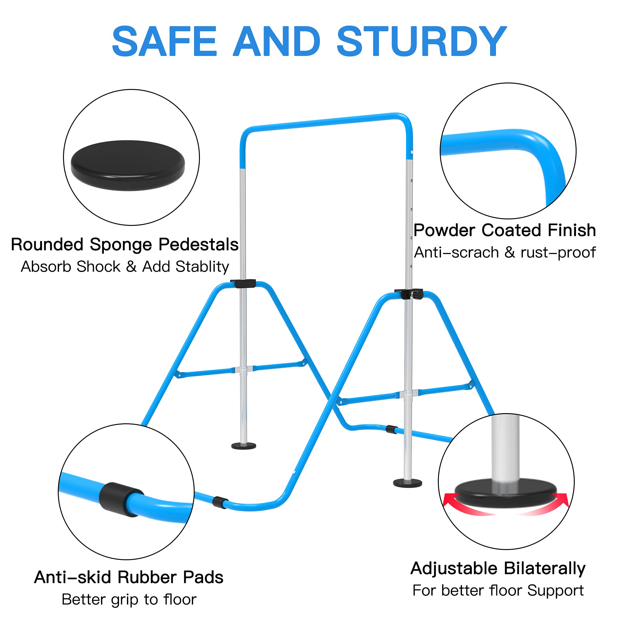 EVERYMILE Gymnastics Bars, Junior Training Kip Bar Gymnastics Equipment for Home,Adjustable Height Folding Horizontal Bar with Gymnastic Rings for Kid