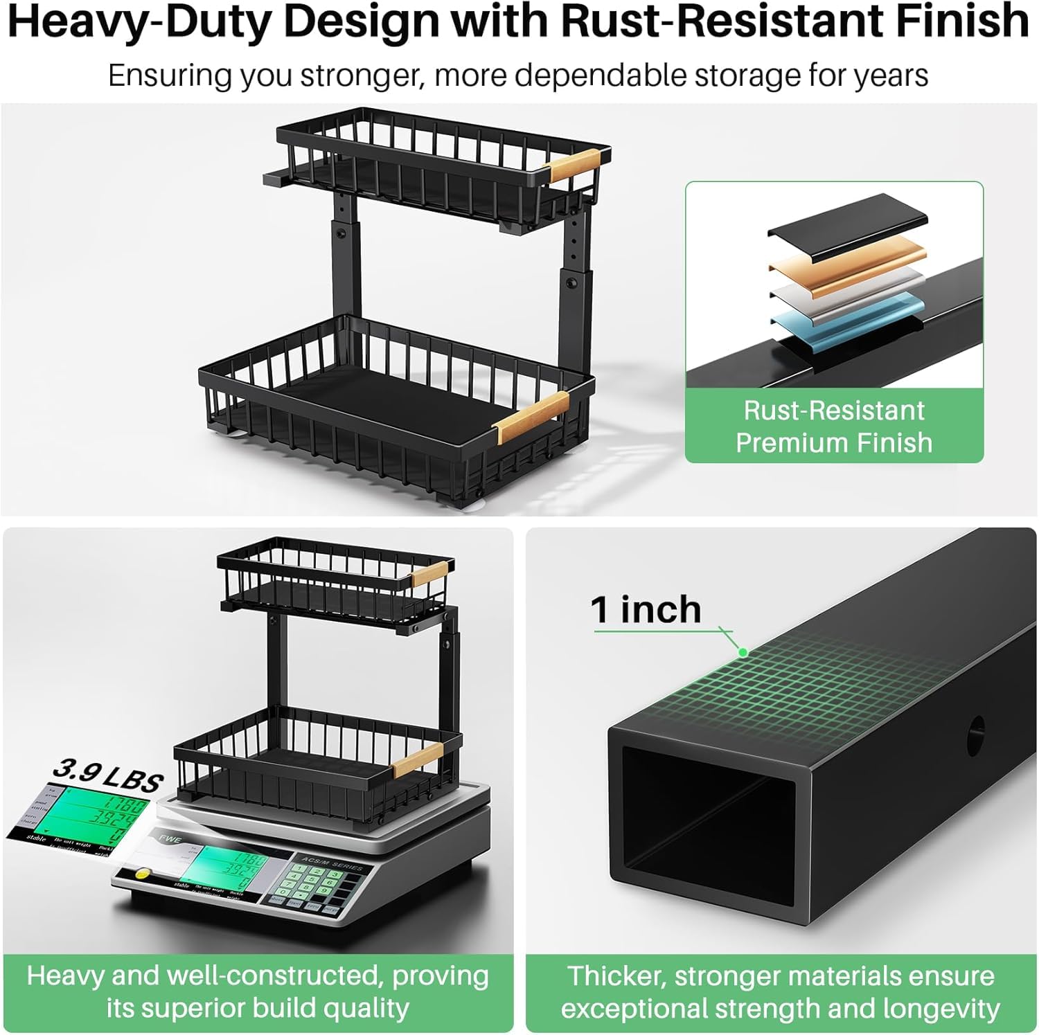 Kitstorack 2 Pack Under Sink Storage, 2 Tier Metal Pull Out Kitchen Under Sink Organiser, Kitchen Storage & Organisation Under Cupboard Storage for