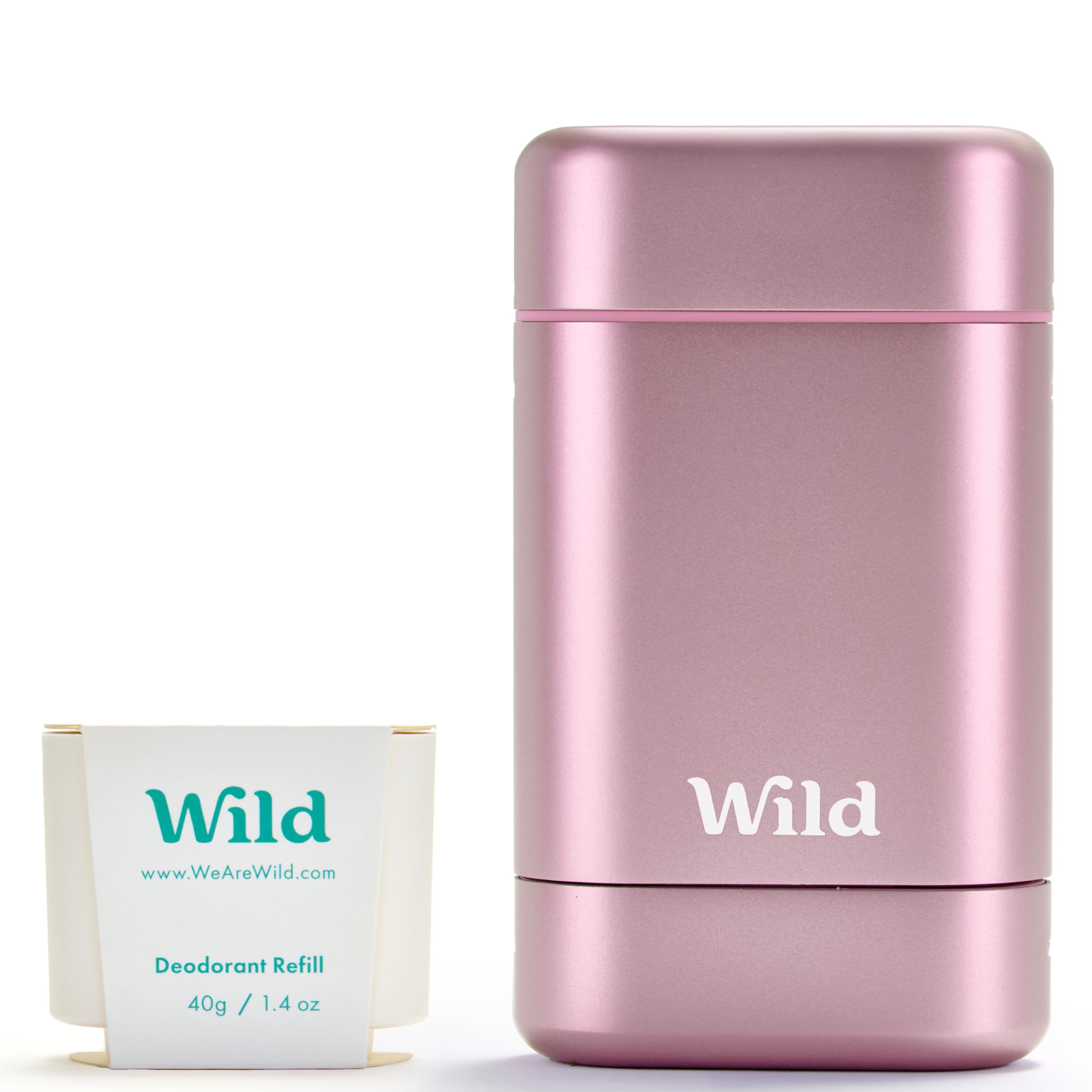 Wild - Natural Refillable Deodorant Starter Kit with Pink Case and Fresh Cotton & Sea Salt Scented Refill (40g) - Aluminium Free - Long Lasting