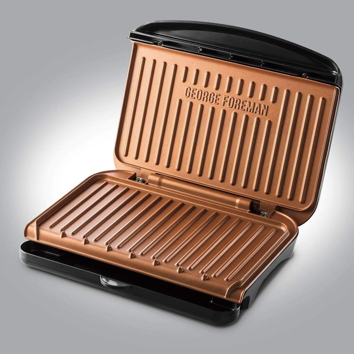 George Foreman Large Electric Fit Grill [Non stick, Healthy, Griddle, Toastie, Hot plate, Panini, BBQ, Energy saving, Vertical storage, Easy clean, Drip tray, Ready to cook light] Black, 2400W 25820