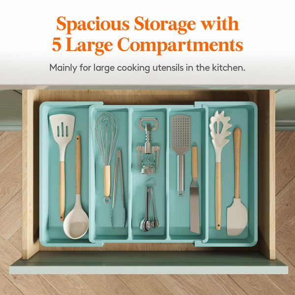 Lifewit Utensil Drawer Organiser, Expandable Large Cutlery Tray for Kitchen, Adjustable Silverware Flatware Holder, Plastic Kitchen Spatula Tools and