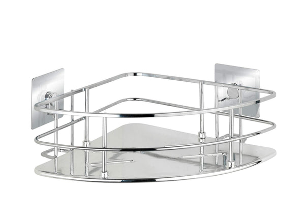 WENKO Turbo-Loc Quadro Stainless Steel Corner Shelf Shower Caddy Fixing No Drilling Required 27.5 x 10 x 19.3 cm Chrome