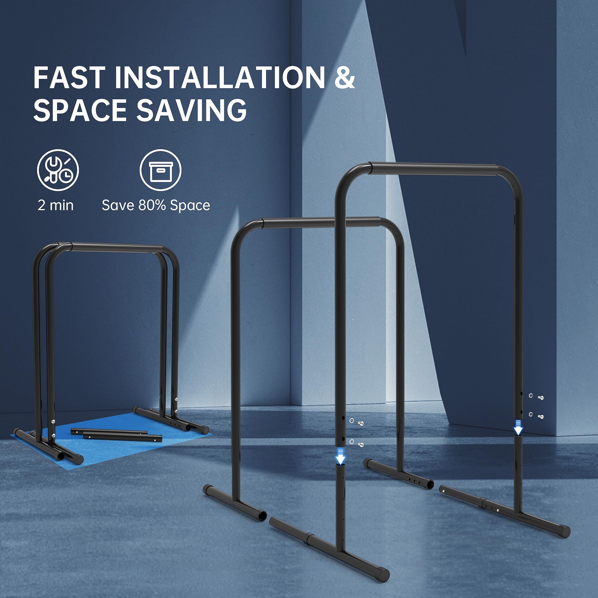 leikefitness Pull Up Dip Station Adjustable Height Strength Training Dip Stands Station Tricep Dips Push-Ups For Home Gym