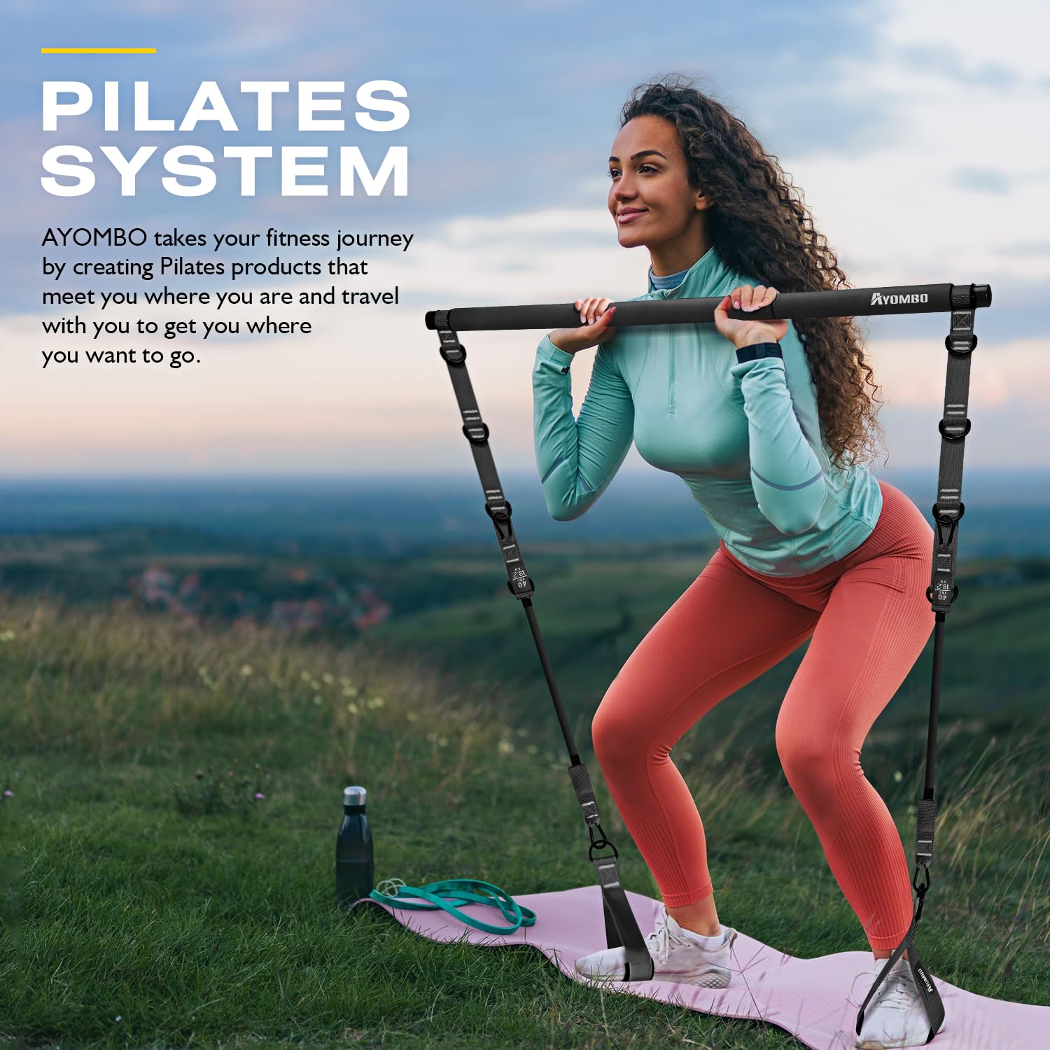 Pilates Bar, Pilates Bar Kit with Resistance Bands, Adjustable Multifunctional Pilates Workout Equipment for Men & Women, Portable Home Gym Pilates