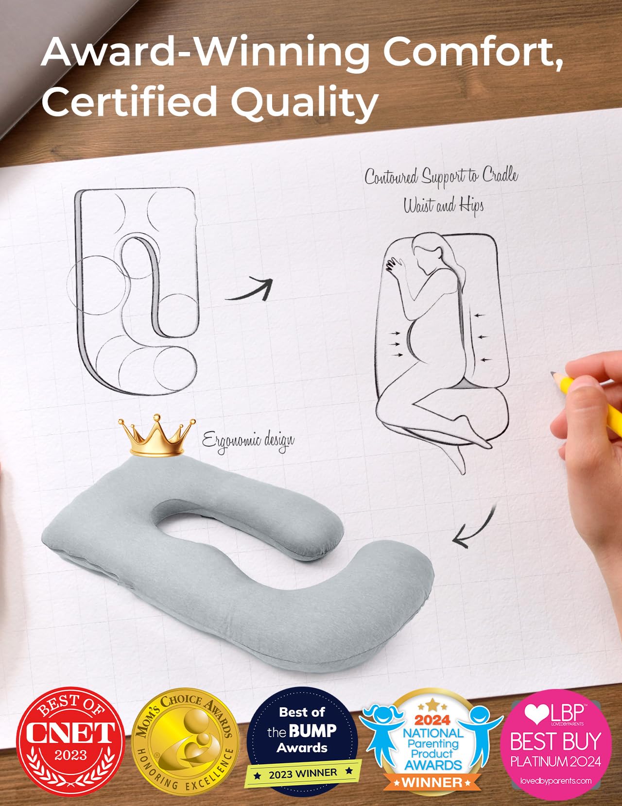 momcozy Pregnancy Pillows with Cooling Cover, U-Shaped Full Body Maternity Pillow for Side Sleepers 57 Inch - Support for Back, Hip, Belly, Legs for