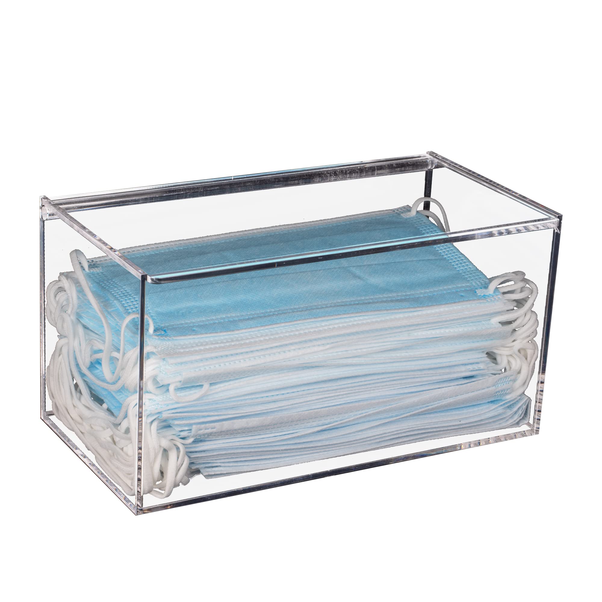KOEMEHR Acrylic Mask Storage Box with Lid, Transparent Dust-Proof Dispenser Container for Masks, Coffee Capsule, Eyeshadows, Lipsticks, Cotton Swabs