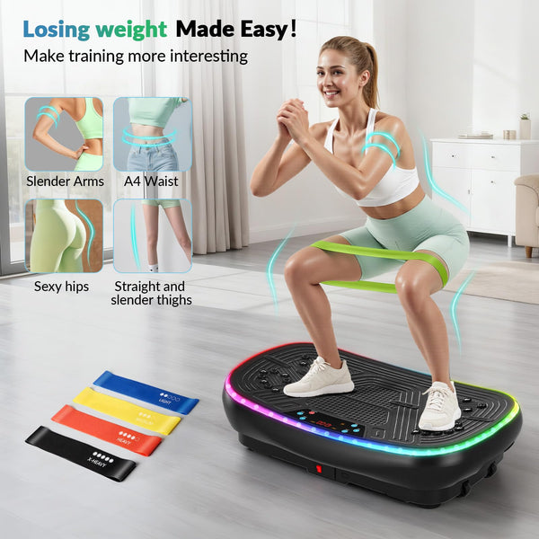 Vibration Plate, EvoSpark 7-in-1 4D PRO Vibration Plate Exercise Machine With 900W Triple Motor System, Whole Body Vibrating Plate with 9 Cool LED Light Effects,199 Adjustable Speeds, 550 Lbs Capacity