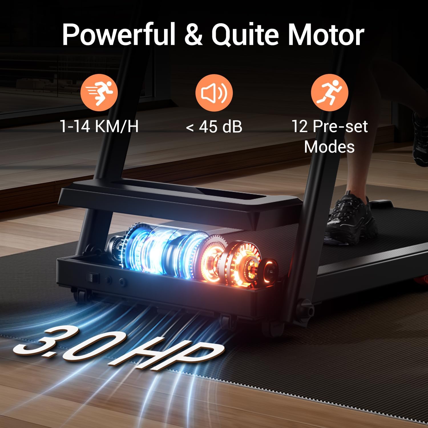 Treadmills for Home, 3.0HP Quiet Brushless Folding Treadmill with Heart Rate Sensor, Dual Cushion System, 300lbs Weight Capacity, Holder for Cup & Phone