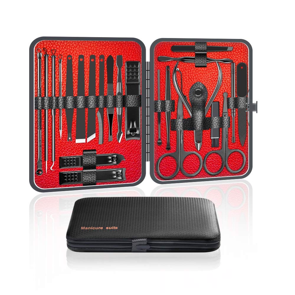 Ywoow Nail Clippers Set Stainless-Steel - 23 pcs Manicure Set Professional Beauty Tools Kit Hook Tweezer Manicure Nail Trimmer Grooming Kit