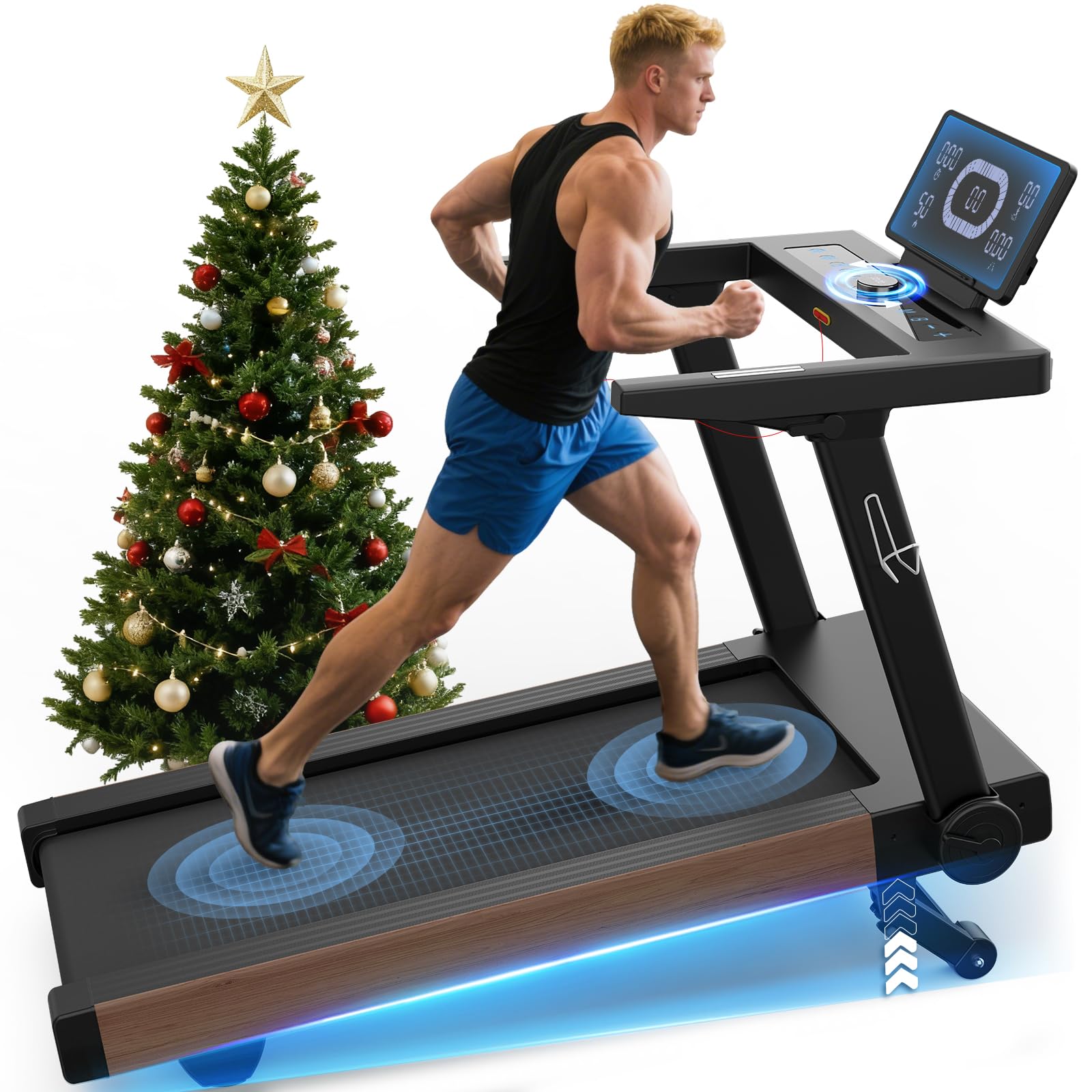 Treadmills for Home, Folding Treadmill with 20% Auto Incline, 20KM/H, 7HP, 180KG Capacity, Running Treadmill for Heavy People with LED Display, Speed Knob, Bluetooth Speakers