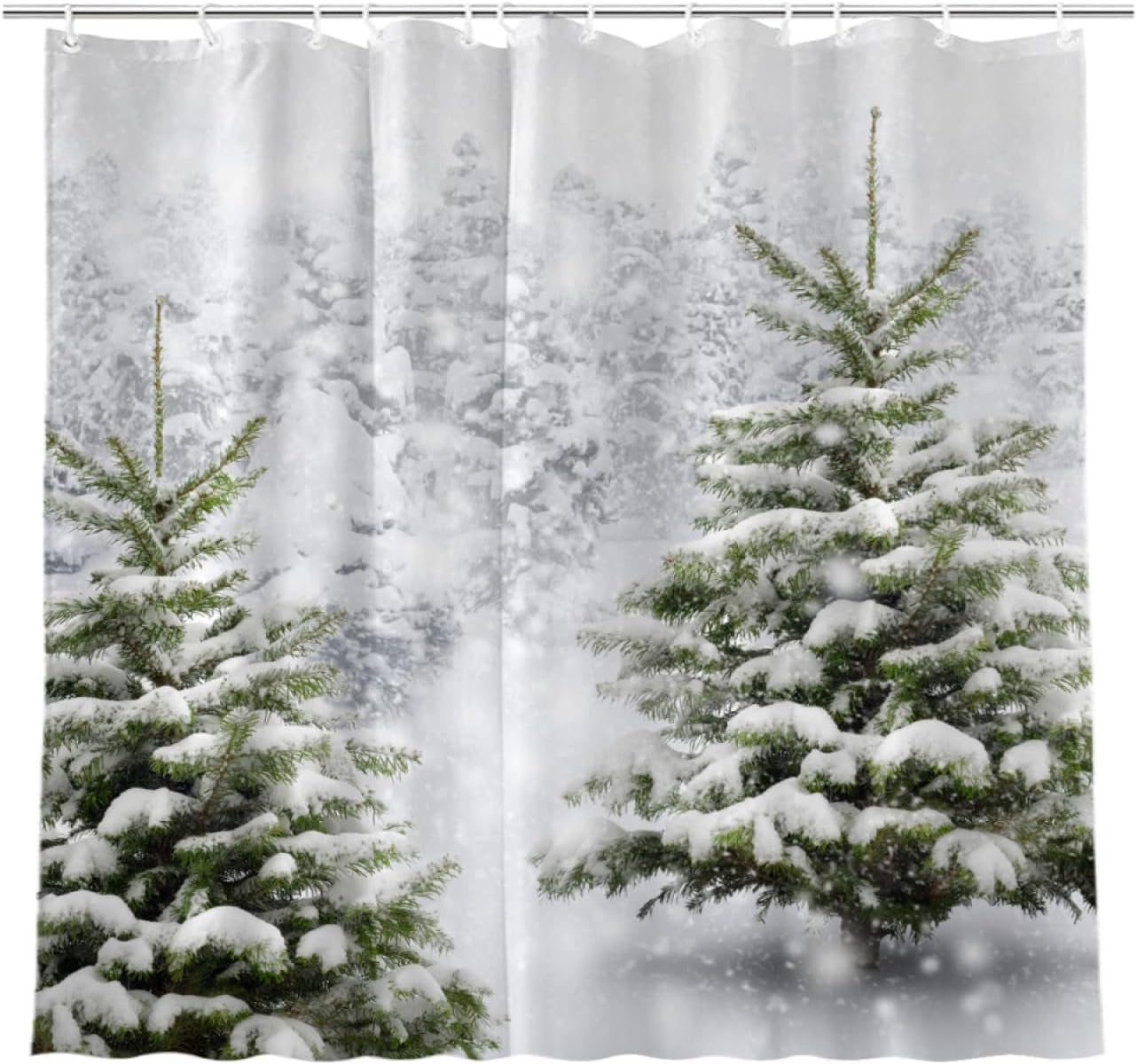 JOOCAR Christmas Tree Shower Curtain Winter Forest Pine Tree Snowflake Snowfall Natural Scene Bathroom Shower Curtains for Bathtub Decoration with