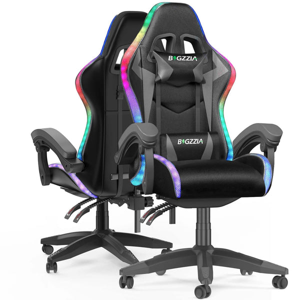 Racingreat Gaming Chair with Led Lights, Video Game Chair, Ergonomic RGB Gaming Chair for Adults, Height Adjustable Reclining Computer Chair with Headrest and Lumbar Support (With RGB, Black)