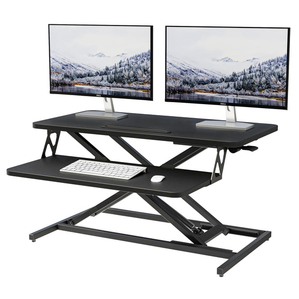 ERGOMAKER Height Adjustable Standing Desk Converter - 101cm (40 Inch) Wide Platform Tabletop Workstation - Quick Sit to Stand Desk Riser for Dual Monitors White