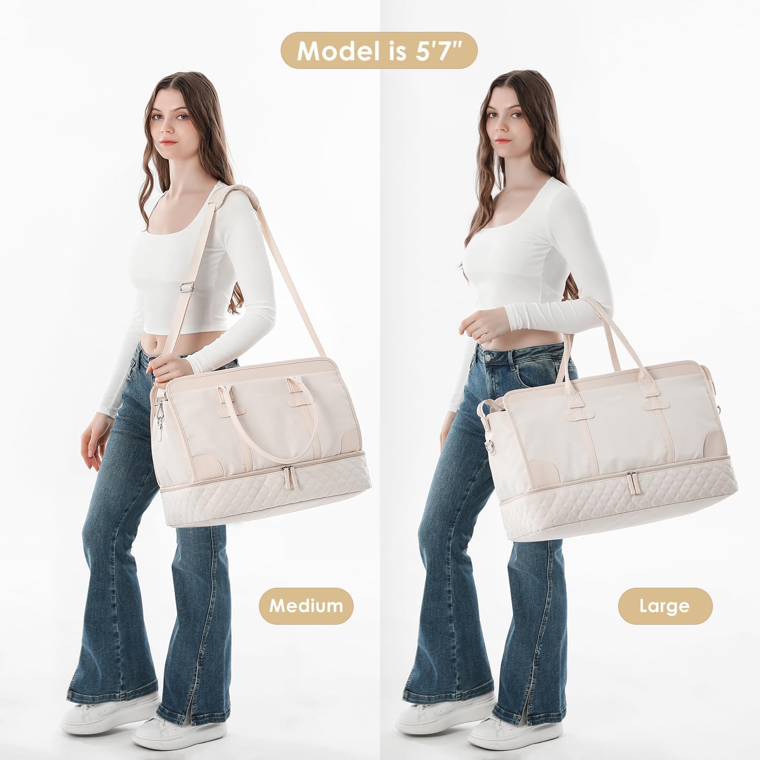 ETRONIK Weekend Overnight Bag for Women, Large Travel Duffle Bag with Shoe Compartment & Wet Pocket, Carry On Tote Bags Gym Duffel Bag with Toiletry Bags for Hospital 3 Pcs Set, Black