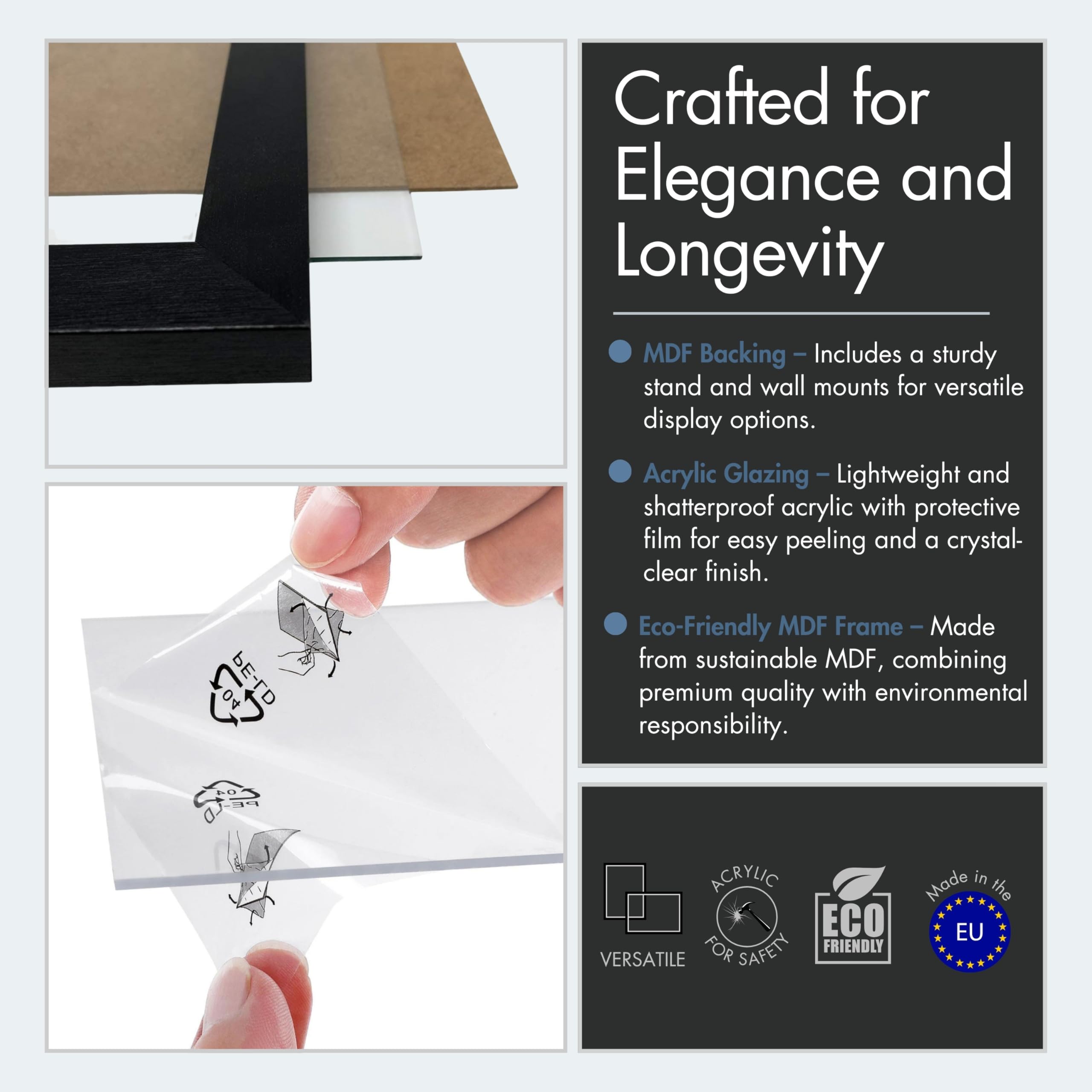 12 Pack A4 Black Picture Frames  Modern Frames for Photos, Prints & Certificates, Wall Mounted & Freestanding