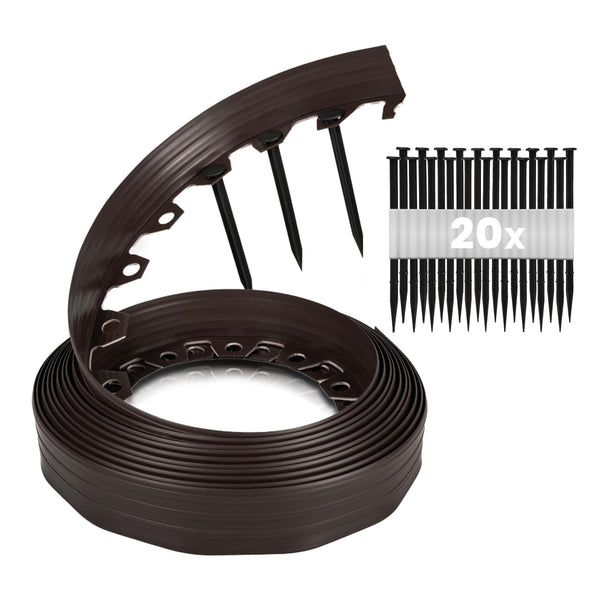 GARDENIX Lawn Edging 6cm high - 33ft long Brown Flexible Garden Edging Border with Easy Dig Installation & Reinforced Plastic Pegs, Ideal for